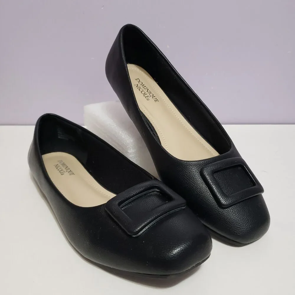 Dominique Nicole Black Faux Leather Buckle Slip On Women's Shoes Sz 10 M